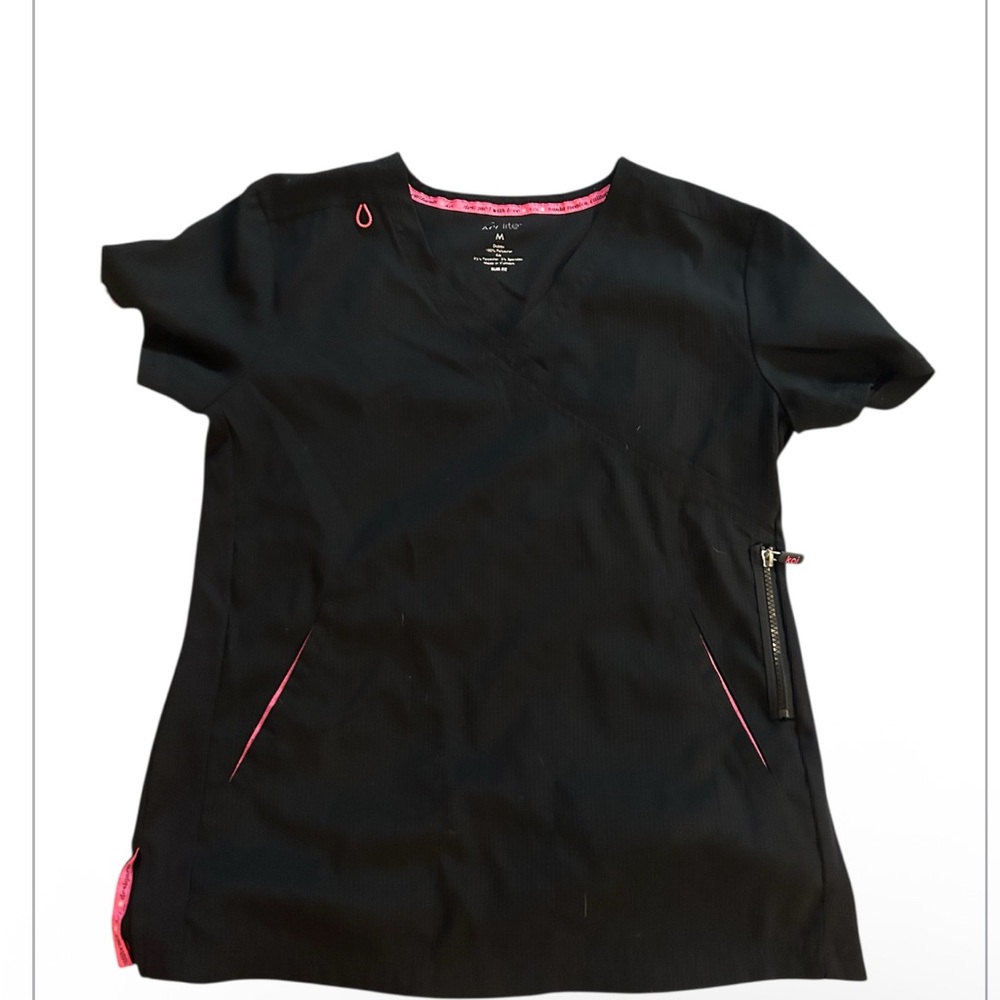 Black koi lite Scrub Top with Pink Accents